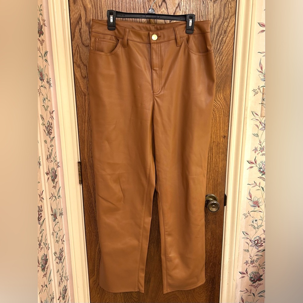 INC International Concepts Brown Faux Leather Pants Womens Size 14
